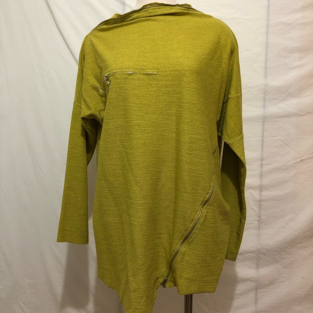 TOV Los Angeles - Chartreuse Oversized Asymmetrical Top w/ Ascent Zipper Details